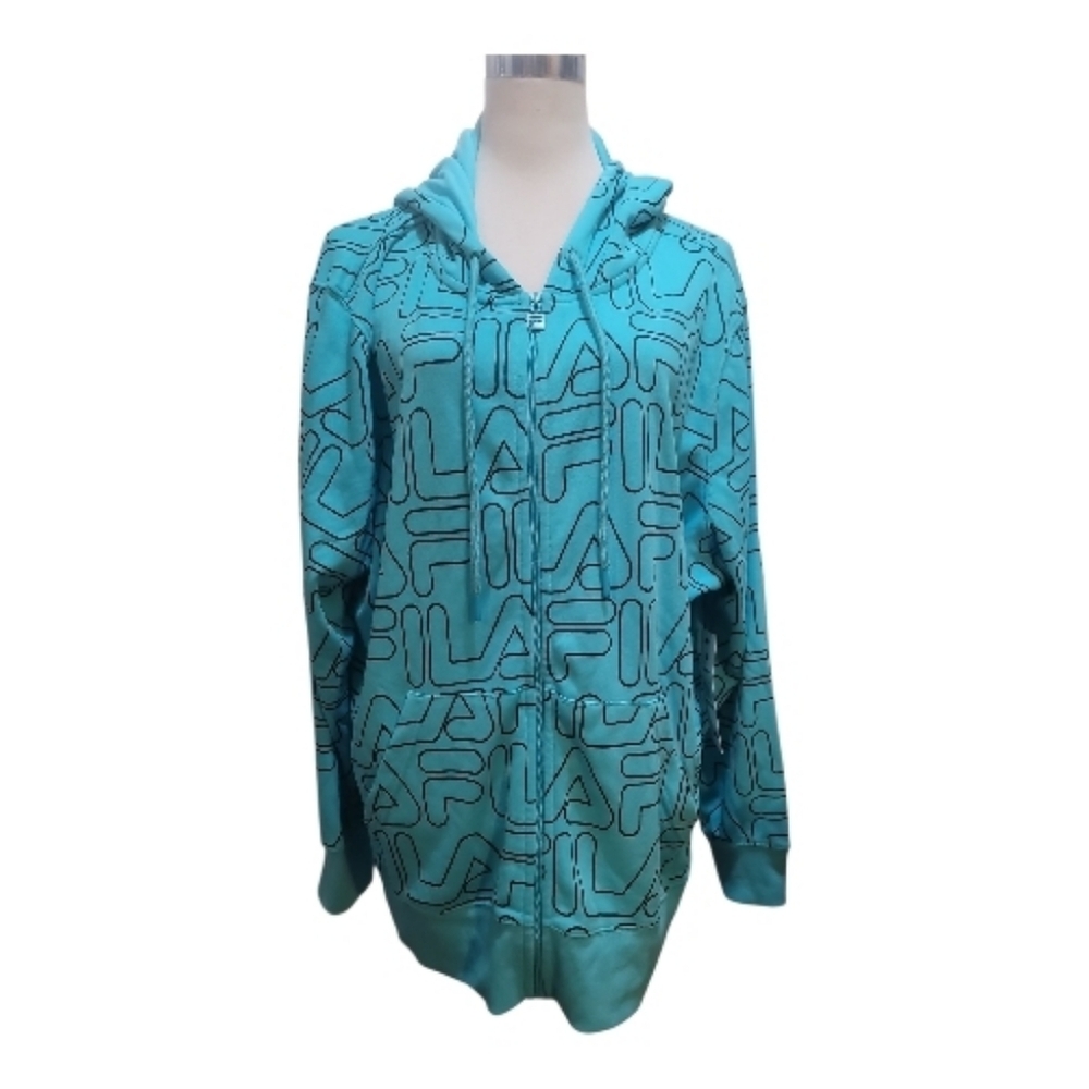 Fila zip up heartbeat hoodie hooded sweatshirt jacket Turquoise 3x nwt - Picture 7 of 10